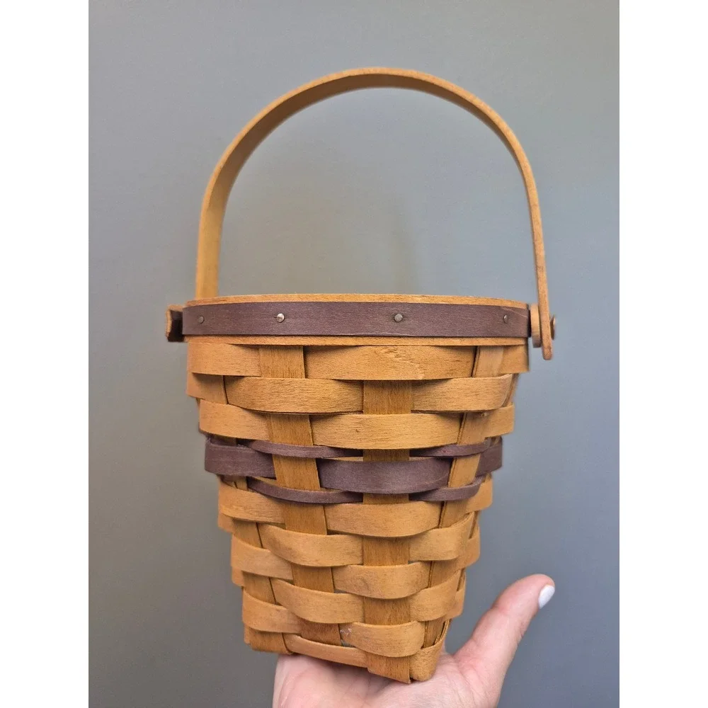 Longaberger 1994 Small Basket Wood Handle Woven Farmhouse Decor w Liner